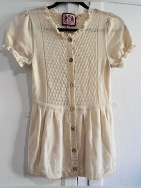Y2K Juicy Couture Cream Pointelle Knit Top Wool-Cashmere Blend